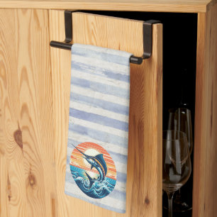 Custom Coastal/nautical/beach marlin sunset Tea Towel