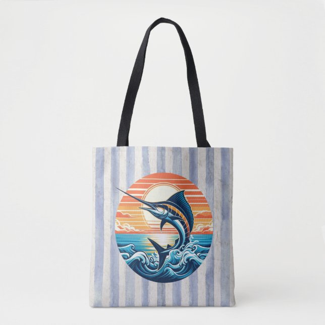 Custom Coastal/nautical/beach marlin sunset Tote Bag (Front)