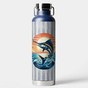 Custom Coastal/nautical/beach marlin sunset Water Bottle
