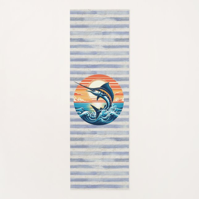 Custom Coastal/nautical/beach marlin sunset Yoga Mat (Front)