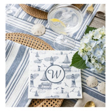 Custom Coastal Toile Monogram | Preppy Nautical