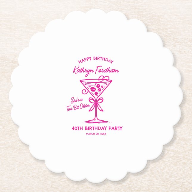 Custom Coaster 40th Birthday Pink Espresso Martini (Front)