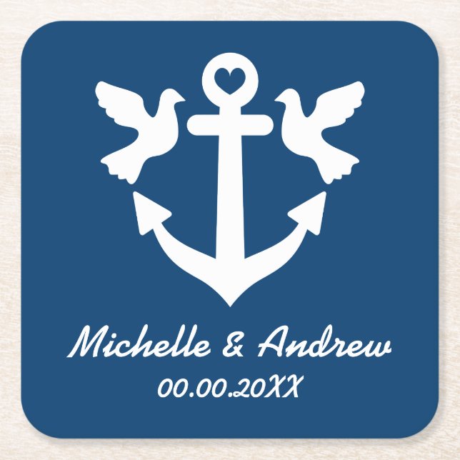 Custom coasters for nautical theme wedding party (Front)