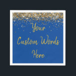 Custom Cobalt Blue and Gold Glitter Birthday Party Napkin<br><div class="desc">personalised sweet 16 paper napkin,  personalised 1st 15th 16th serviette,  wedding reception cocktail hen do,  quinceanera mis quince for her,  couple rehearsal dinner vow renewal,  daughter bridal shower high school,  son college graduate baby boy,  25th anniversary 30th 40th 50th,  girl bachelorette weekend night 18th,  20th 21st wife husband graduation</div>
