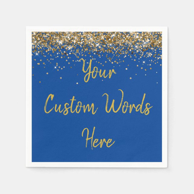 Custom Cobalt Blue and Gold Glitter Birthday Party Napkin (Front)