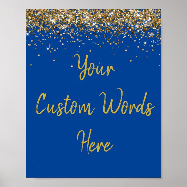 Custom Cobalt Blue Gold Birthday Party Photo Prop Poster (Front)