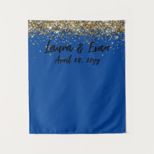 Custom Cobalt Blue & Gold Wedding Photo Booth Prop Tapestry