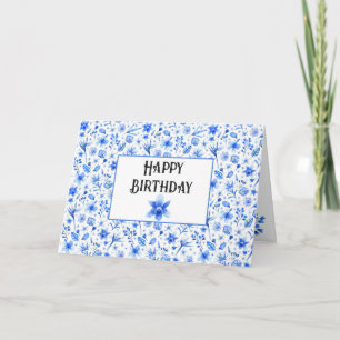 Custom Cobalt Blue Tropical Orchids Happy Birthday Card
