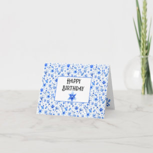 Custom Cobalt Blue Tropical Orchids Happy Birthday Card