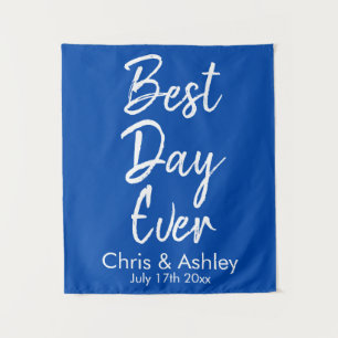 Custom Cobalt Blue Wedding Backdrop Best Day Ever Tapestry