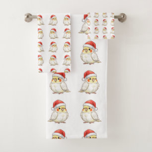 Custom Cockatiel Wearing Santa Hat Bath Towel Set