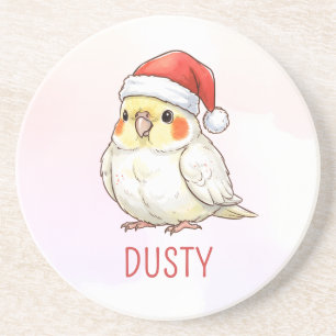 Custom Cockatiel Wearing Santa Hat Coaster