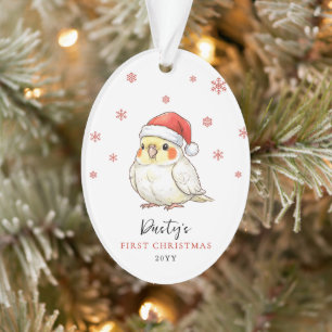 Custom Cockatiel Wearing Santa Hat First Christmas Ornament