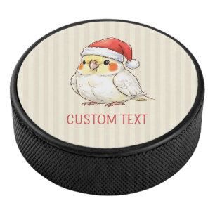 Custom Cockatiel Wearing Santa Hat Hockey Puck