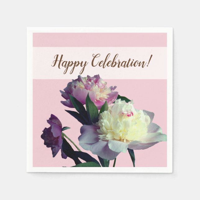 Custom  Cocktail Paper Napkins Pink Peony Flowers (Front)