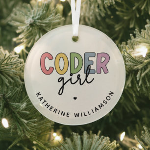 Custom Coder Girl Programmer Girl Gifts Glass Tree Decoration