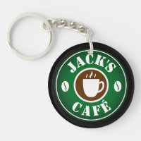 Custom coffee cup and java beans logo keychain