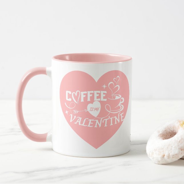Custom Coffee Lover Pink Heart Arrow Valentine Mug (With Donut)