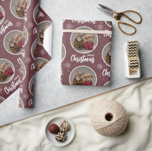Custom Coffee Merry Christmas One Circle Photo Wrapping Paper