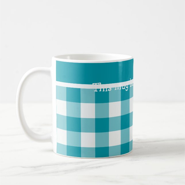 Custom Coffee Mug, Teal Check Gingham Mug (Left)