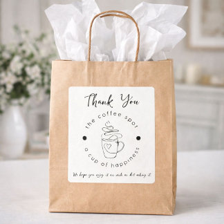 Custom Coffee Shop Add Your Logo Modern Minimalist Square Sticker