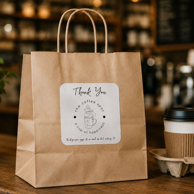 Custom Coffee Shop Add Your Logo Modern Minimalist Square Sticker (Creator Uploaded)