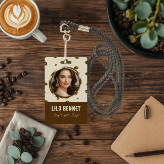 Custom Coffee Shop Badge with QR Code | Cosy Coffe ID Badge