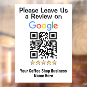 Custom Coffee Shop Espresso Google Review QR Code Window Cling