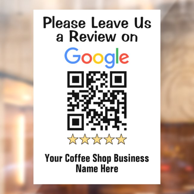 Custom Coffee Shop Espresso Google Review QR Code Window Cling (Sheet 2)