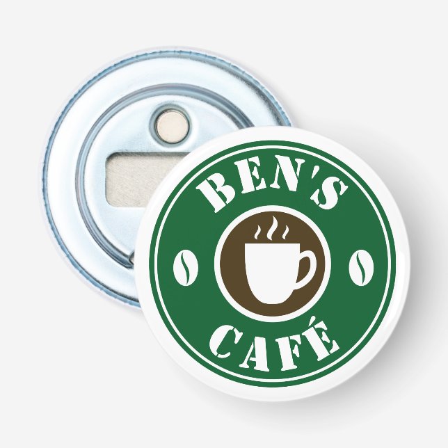 Custom coffee shop logo magnet bottle opener (Front)