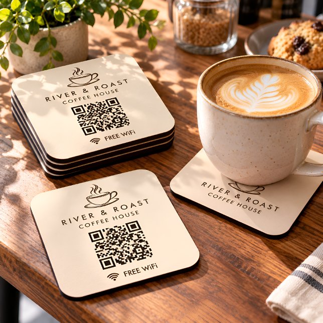 Custom Coffee Shop WiFi QR Code Paper Coaster (Creator Uploaded)