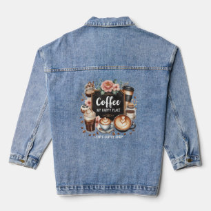 ☕Custom Coffeecore Kitchen Cafe Coffee Happy Place Denim Jacket