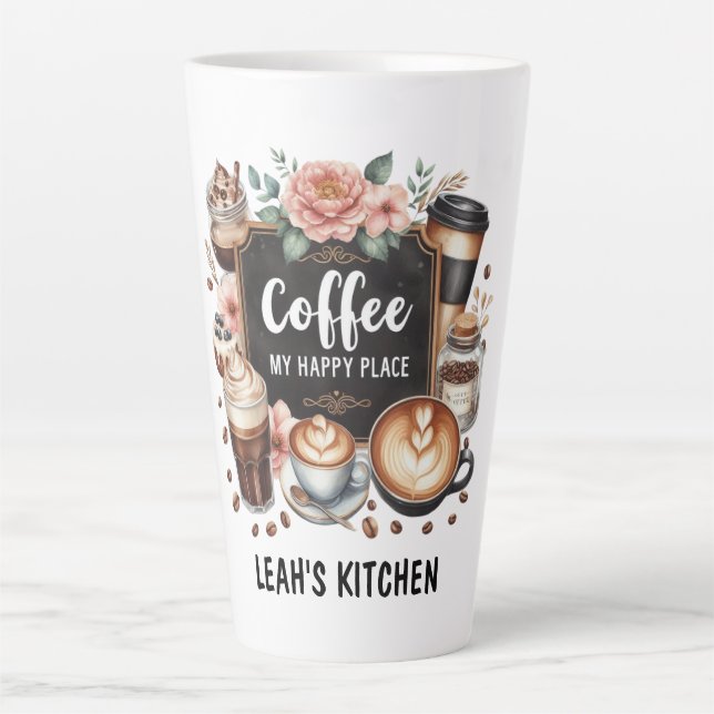 ☕Custom Coffeecore Kitchen Cafe Coffee Happy Place Latte Mug (Front)