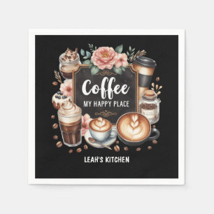 ☕Custom Coffeecore Kitchen Cafe Coffee Happy Place Napkin