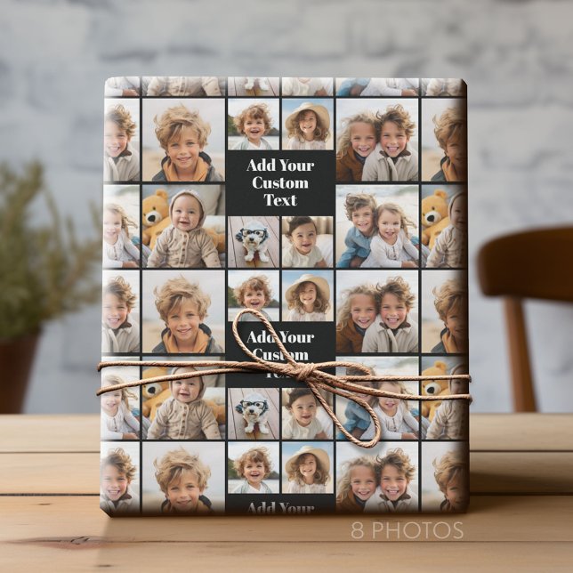 Custom Collage 8 Photo - Custom Text All Occasion Wrapping Paper (Custom Photo Collage Wrapping Paper - All Occasion)