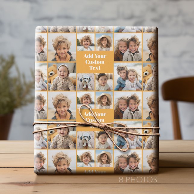 Custom Collage 8 Photo - Custom Text All Occasion Wrapping Paper (Custom Photo Collage Wrapping Paper - All Occasion)