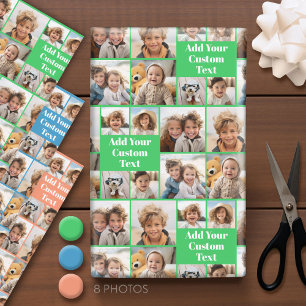 Custom Collage 8 Photo - Custom Text All Occasion Wrapping Paper Sheet