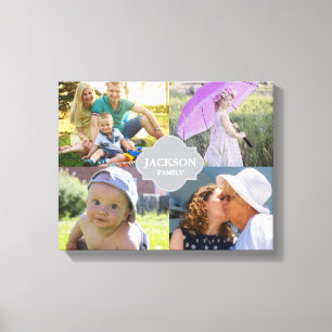 Custom Collage photos with family name, 4 pictures Canvas Print