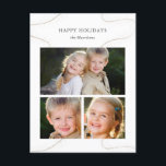 Custom Collage Unique Christmas Photo Holiday Postcard<br><div class="desc">This elegant Christmas postcard features a simple, unique design and three photos. The holiday card's design includes editable text at the top (shown as "Happy Holidays"), your family name, and three photos below. Pretty swirls are painted across the photo card for an organic, ethereal look inspired by nature. Customise with...</div>