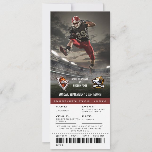 Custom College Football Game Ticket Invitation (Front)