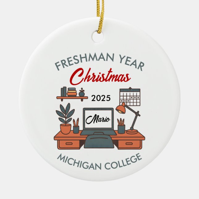 Custom College Freshman, New College Student Ceramic Tree Decoration (Front)