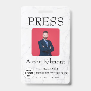 Custom Color Add Logo Photo Photographer Press Bad ID Badge