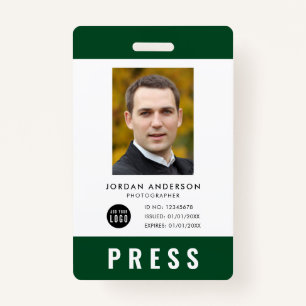 Custom Color Add Logo Photo Photographer Press ID Badge
