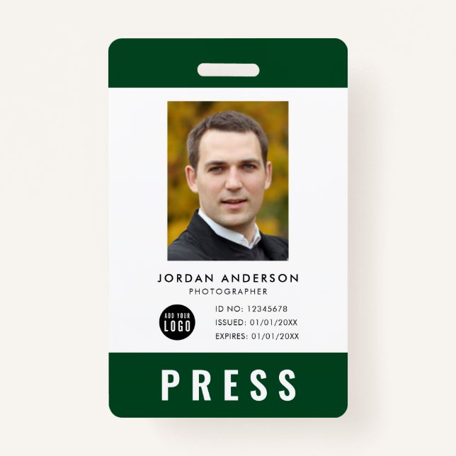 Custom Color Add Logo Photo Photographer Press ID Badge (Front)