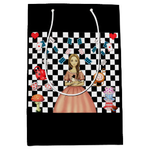 Custom Color Alice in Wonderland Tea Party Checked Medium Gift Bag