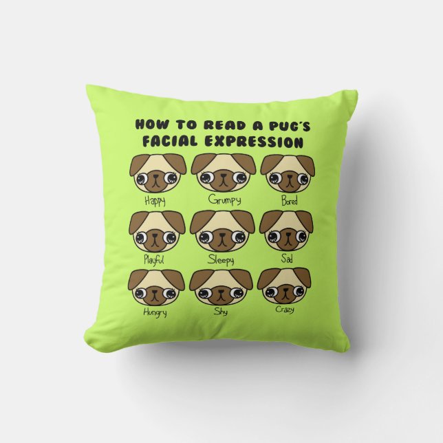 CUSTOM COLOR Cute Kawaii Cartoon Pug Funny Pillow (Front)