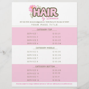 Custom color hair stylist salon service price list custom letterhead