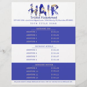 Custom color hair stylist salon service price list custom letterhead