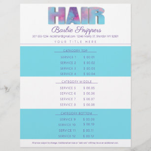Custom color hair stylist salon service price list custom letterhead