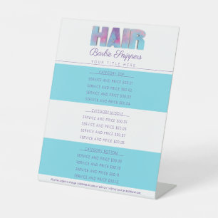 Custom color hair stylist salon service price list pedestal sign